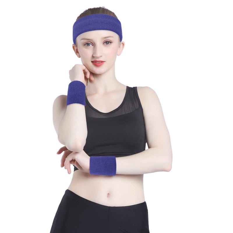 ONUPGO Purple Sweatband Set Sports Headband Wrist Striped Sweatbands Terry Cloth Wristband Athletic Exercise Basketball Wrist Sweatband and Headbands Moisture Wicking Sweat Absorbing Head Band - Image 4